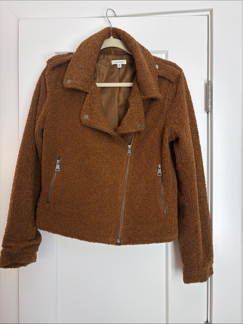 Max Studio Brown Teddy Moto Jacket